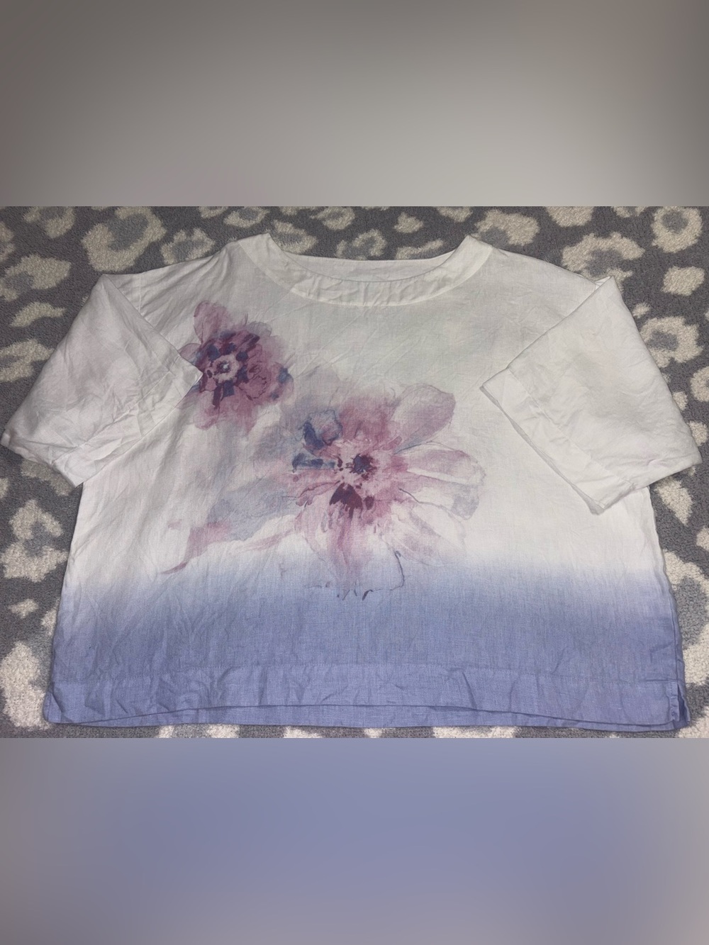 J. Jill 100% Linen White Purple Watercolor Floral Oversized Top Women’s S